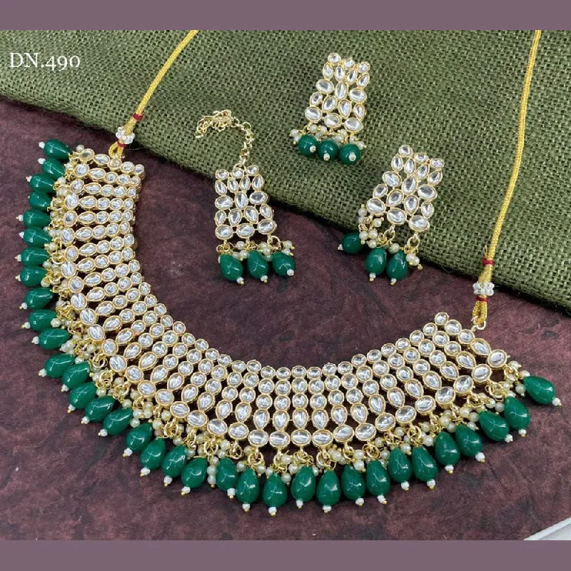 women’s luxury diamond necklaces-Sai Fashion Gold Plated Kundan Choker Necklace Set