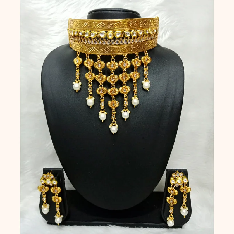 women’s custom-made necklaces-Manisha Jewellery Kundan Stone Gold Plated Choker Necklace Set