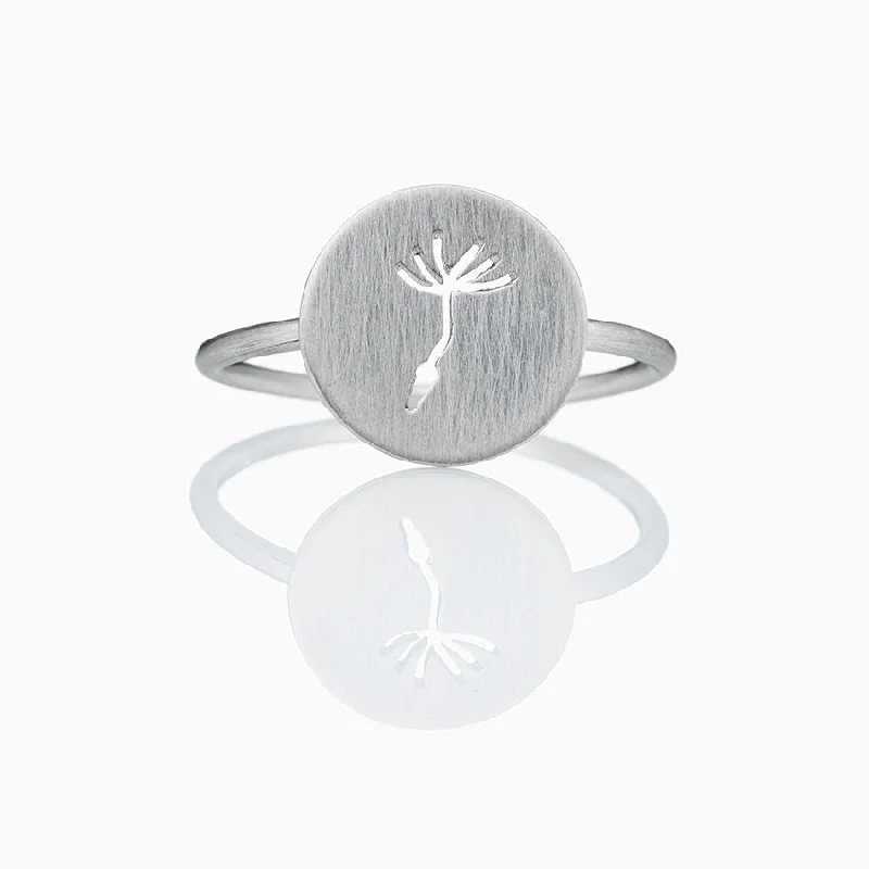 women’s birthstone rings-Dandelion Round Silver Ring