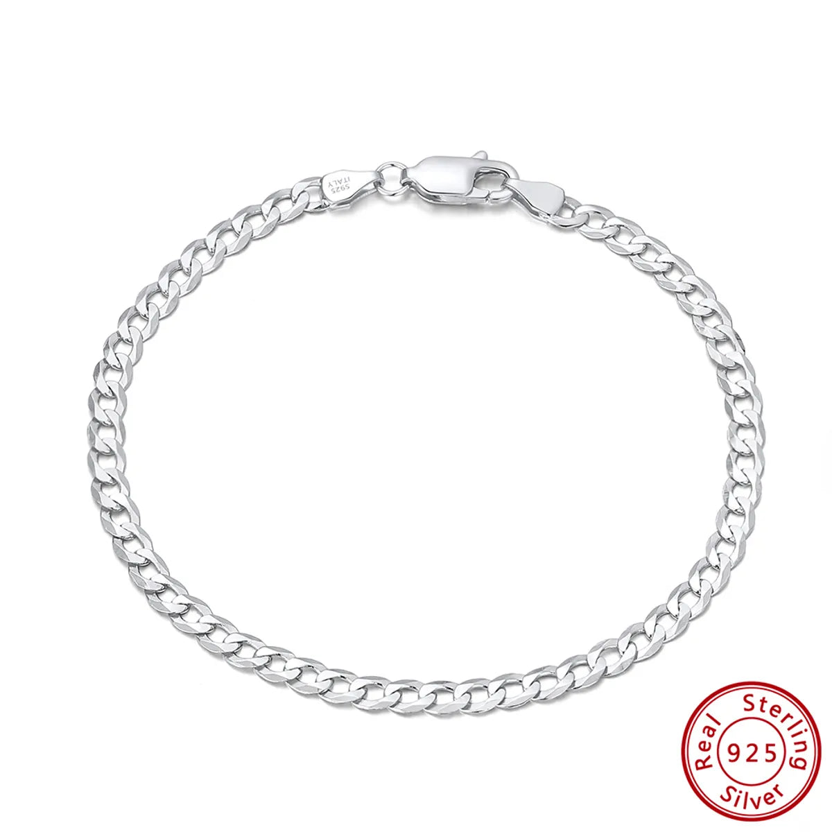 women’s engraved bracelets-Hip-hop Simple Style Cool Style Solid Color Sterling Silver Plating Chain White Gold Plated Bracelets