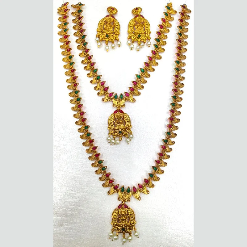 women’s elegant diamond necklaces-Manisha Jewellery Gold Plated Double Traditional Necklace Set