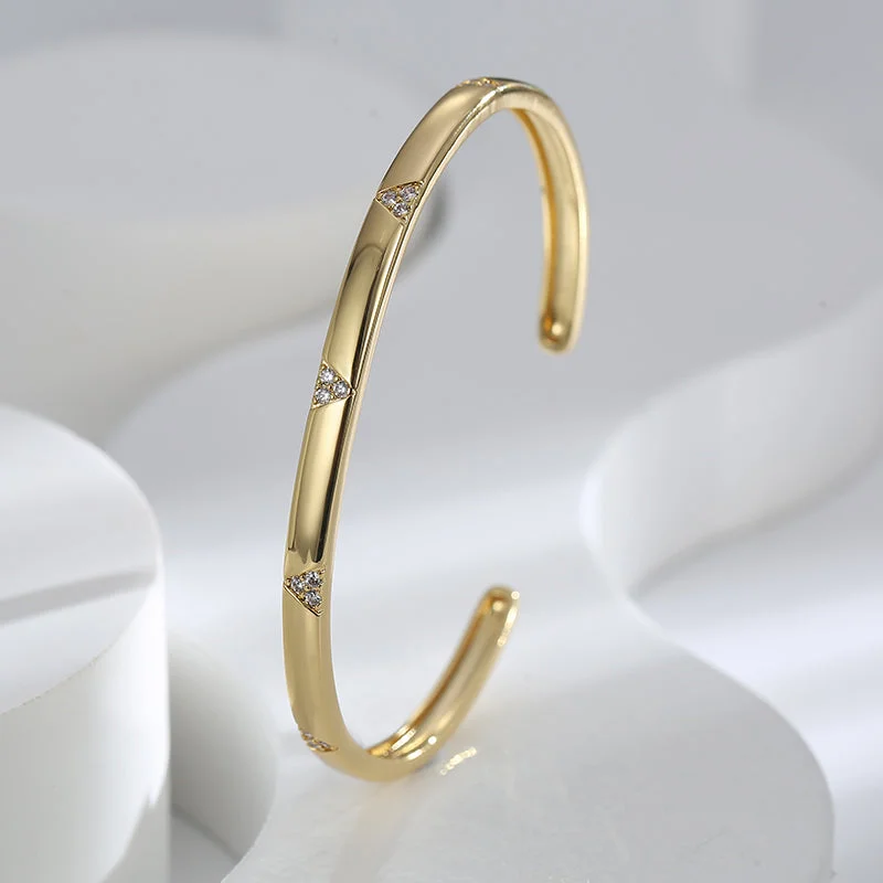 women’s custom bracelets-Casual Simple Style Solid Color Copper Plating Inlay Zircon 18k Gold Plated Bangle