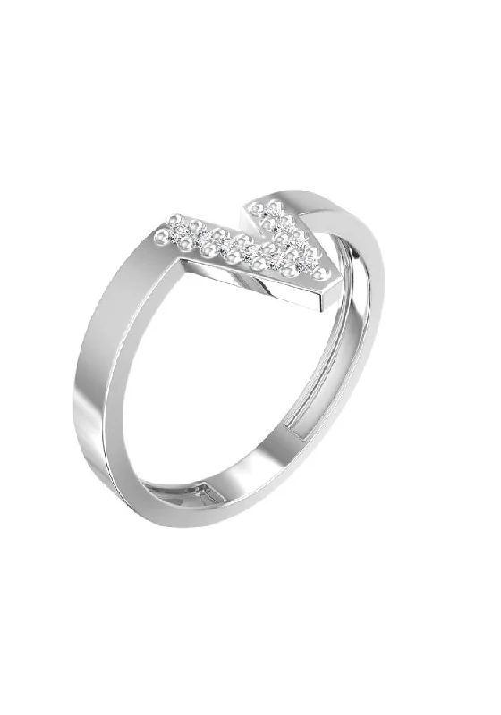 women’s classic rings-V 18K Whitegold Ring w. Lab-Grown Diamonds