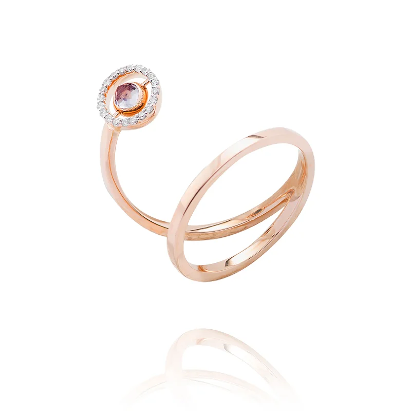 women’s ring sets-Swiveling Spiral 18K Rosegold Ring w. Diamonds, Topaz & Amethyst