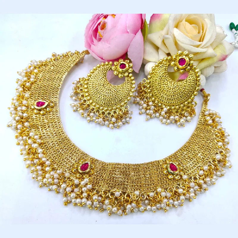 women’s stylish necklaces-Manisha Jewellery Pota Stone Gold Plated Choker Necklace Set