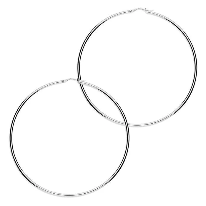 women’s elegant gold earrings-80mm Slim Tube Hoop Earring - Sterling Silver