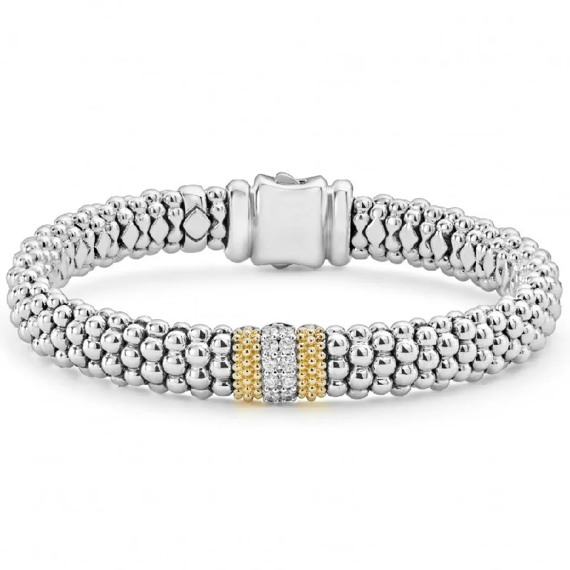 women’s stackable bracelets-Lagos Sterling Silver and 18K Caviar Lux Diamond Bracelet