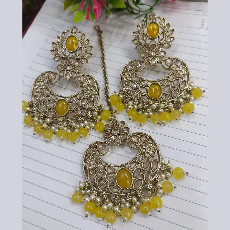 women’s diamond earrings-Exotica Collection Gold Plated Crystal Stone Earring With Mangtikka