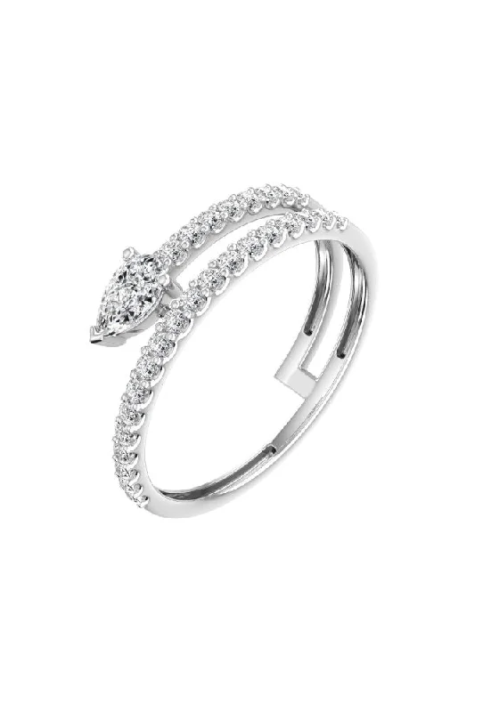 women’s large rings-Double Pear Pave 18K Whitegold Ring w. Lab-Grown Diamonds