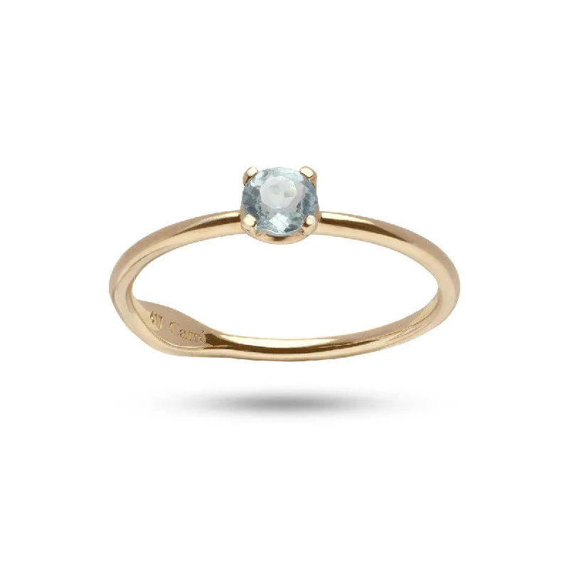 women’s heart-shaped rings-Round Blue 10K Gold Ring w. Topaz