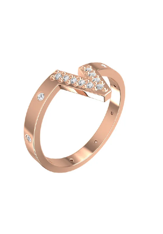 women’s gold-plated rings-V Pave 18K Rosegold Ring w. Lab-Grown Diamonds