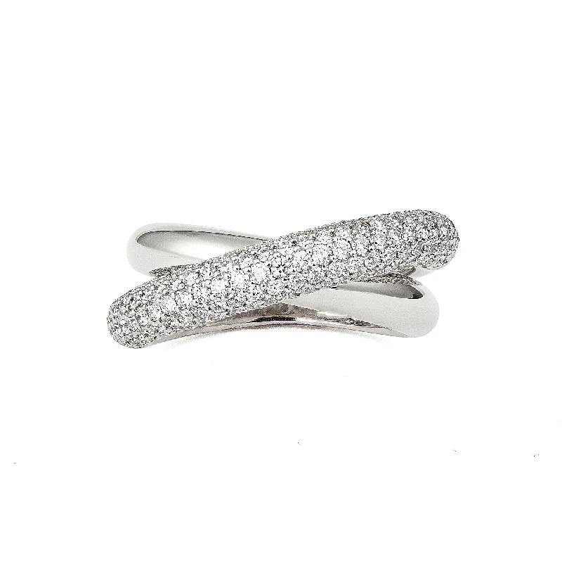 women’s rings-Infinity Loop Medium Half Pavé 18K Whitegold Ring w. Diamonds