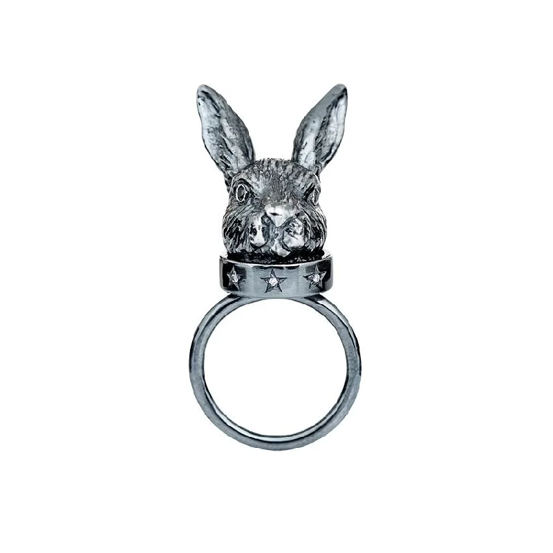 women’s custom rings-The Big Moon Rabbit Silver Ring w. Diamonds