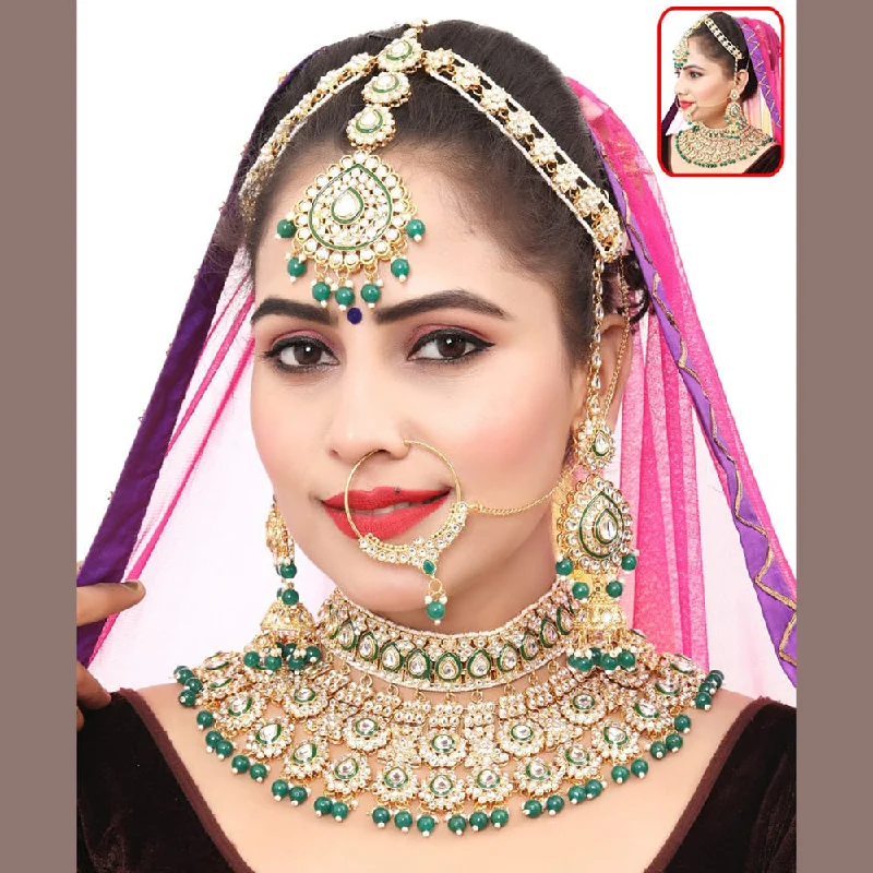 women’s artistic necklaces-The Fashion Jewels Gold Plated Kundan Semi Bridal Necklace Set