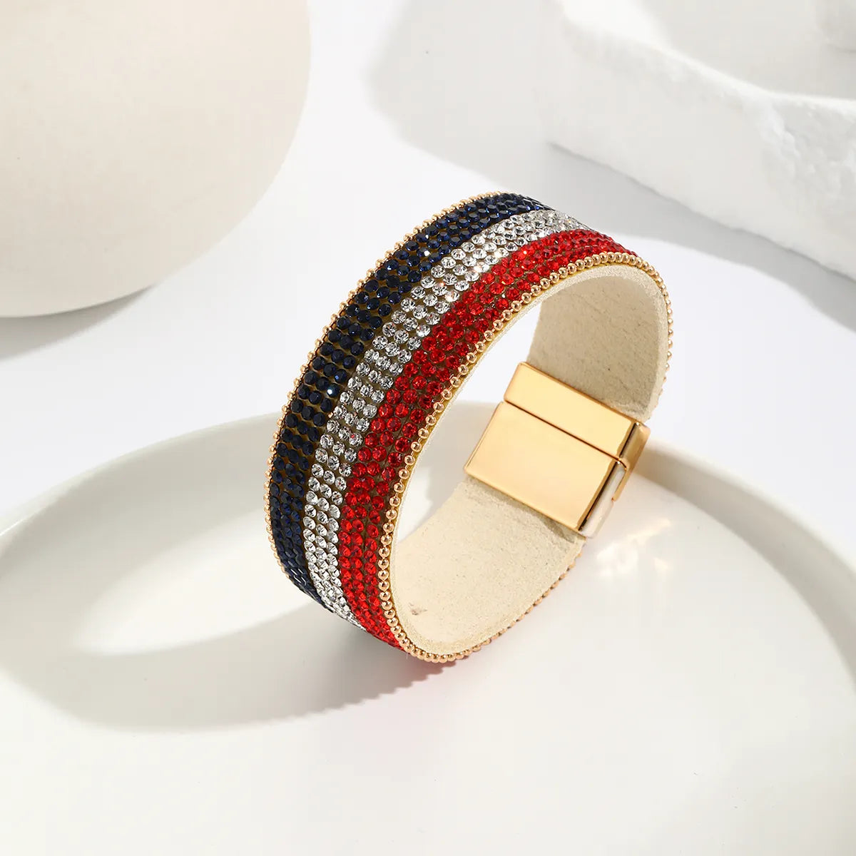 women’s colorful bracelets-Ethnic Style Classic Style Circle American Flag Pu Leather Plating Inlay Rhinestones Women'S Bangle