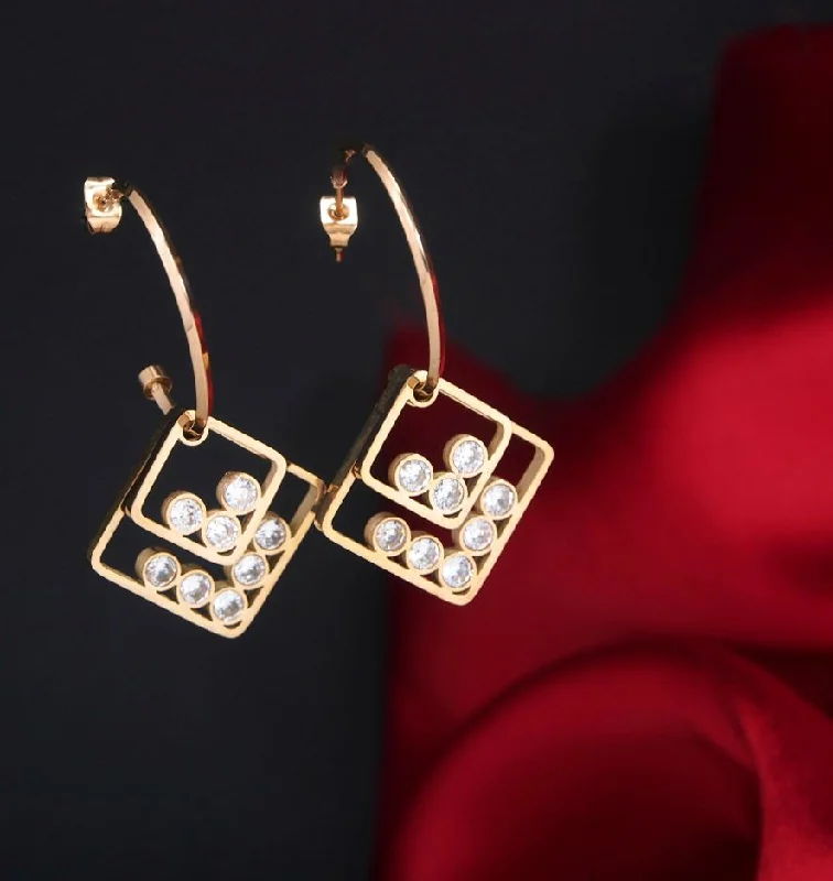 women’s wedding earrings-Tarohi JewelsStainless Steel Rosegold Plated Double Rhombus Shaped Hoops Earring- STNER 2760