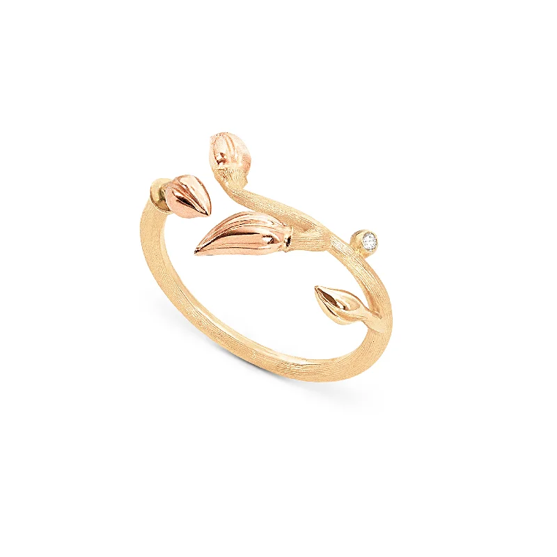 women’s minimalist diamond rings-Blooming 18K Gold Polished Ring w. Diamond