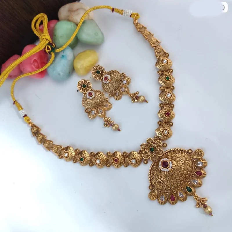 women’s wedding necklaces-Heera Jewellers Gold Plated Pota Stone And Pearls Necklace Set