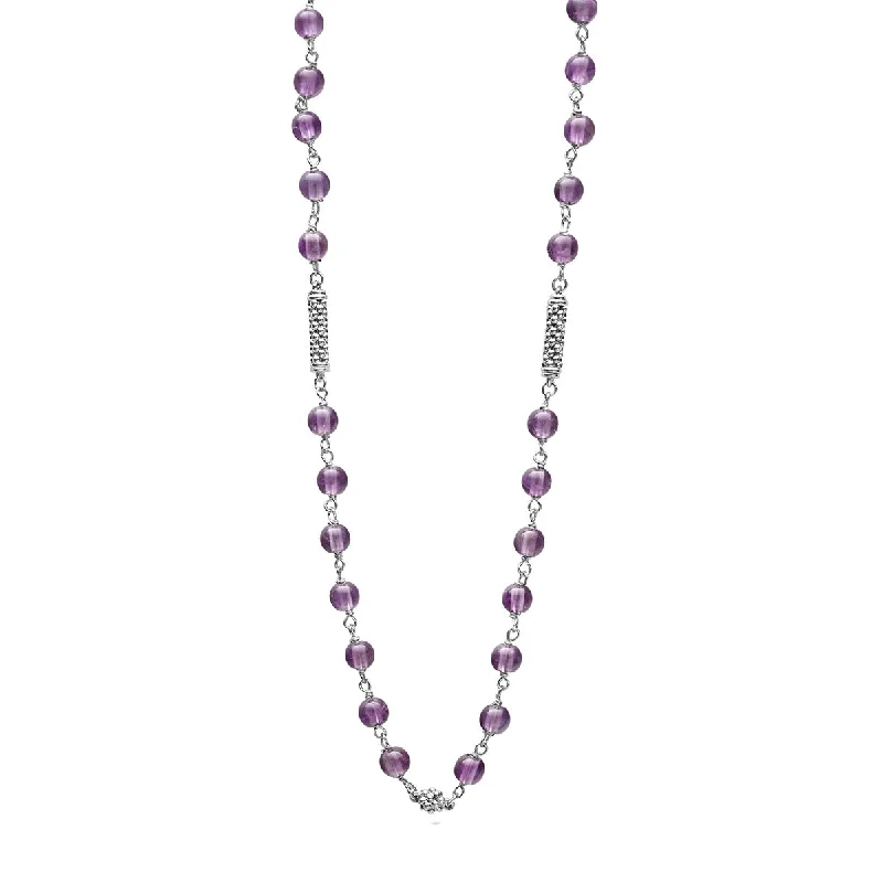 women’s charm and pendant necklaces-Amethyst Pigtail Link Necklace with Stations