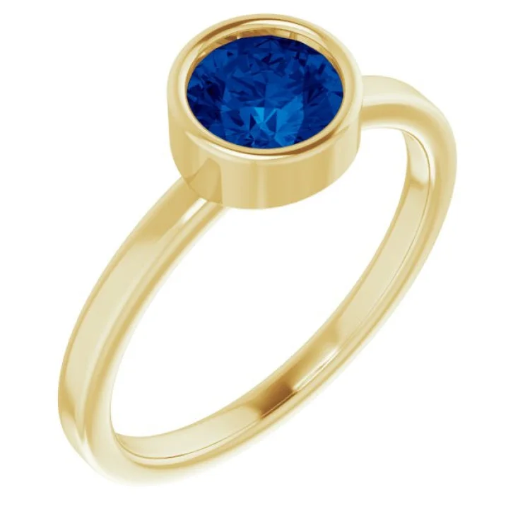 women’s clear diamond rings-14K Yellow 6 mm Natural Blue Sapphire Ring