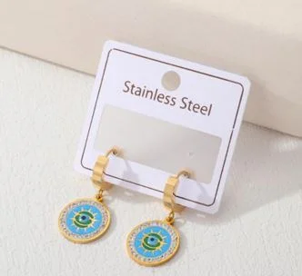 women’s cute earrings-Tarohi Jewels Stainless Steel Gold/Rosegold Plated Evil Eye Hoops Earring- STNER 4931