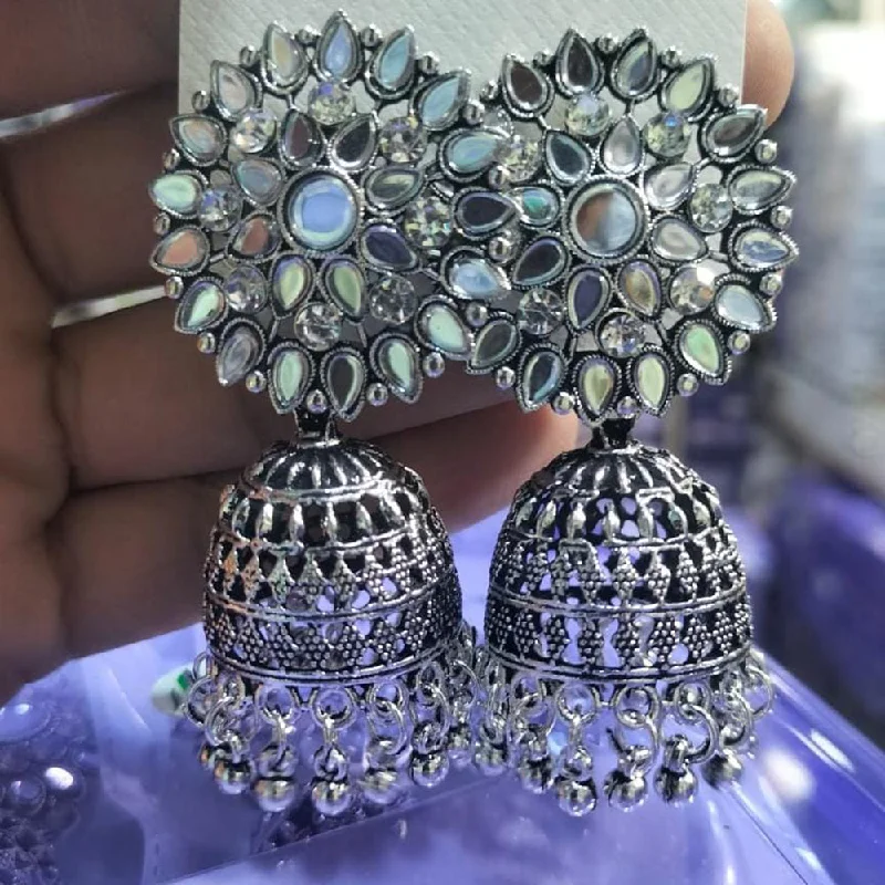 women’s anniversary earrings-Manisha Jewellery Oxidised Plated Austrian Stone And Mirror Jhumki