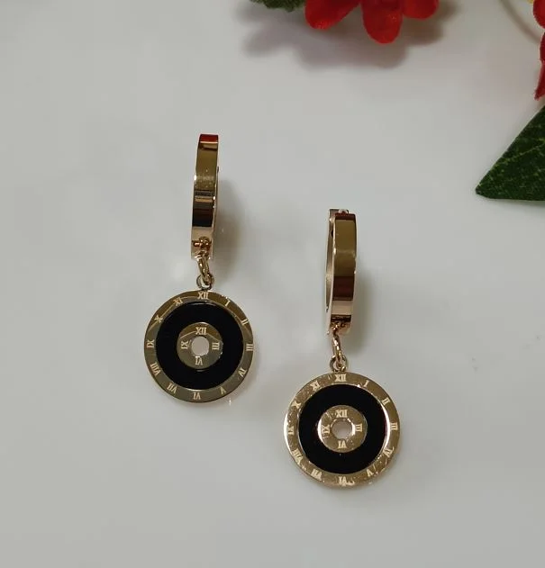 women’s gemstone earrings-Tarohi Jewels Stainless Steel Rosegold Plated Green, Black & White Coloured Round Drop Earring- STNER 2577