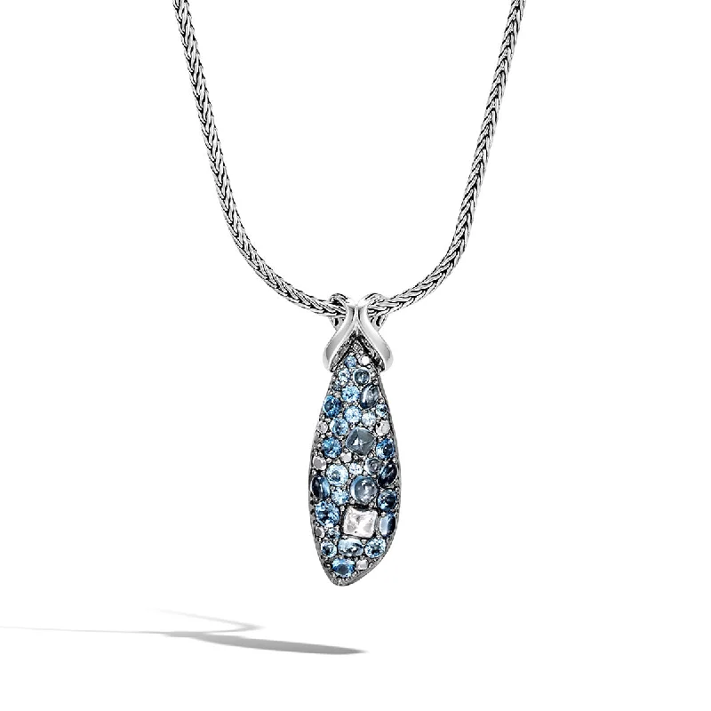 women’s layered necklaces-Asli Classic Chain Link Silver Pendant Necklace with London Blue Topaz, Swiss Blue Topaz, Siliconite and Silver Calcite