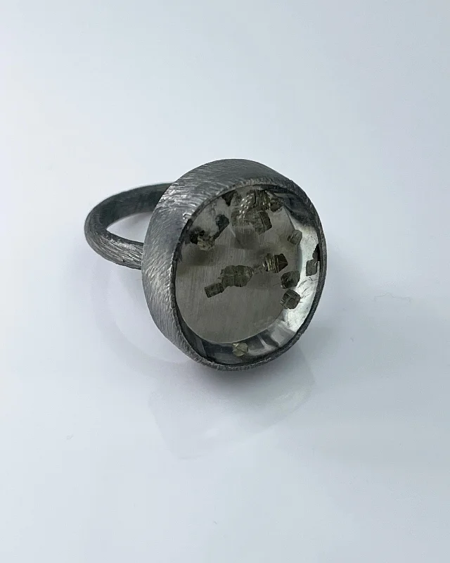 women’s rose gold rings-Heather Guidero Pyrite in Quartz Ring