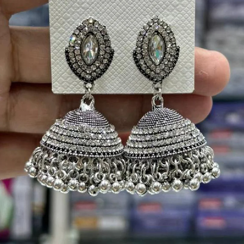 women’s anniversary earrings-Manisha Jewellery Oxidised Plated Austrian Stone Jhumki