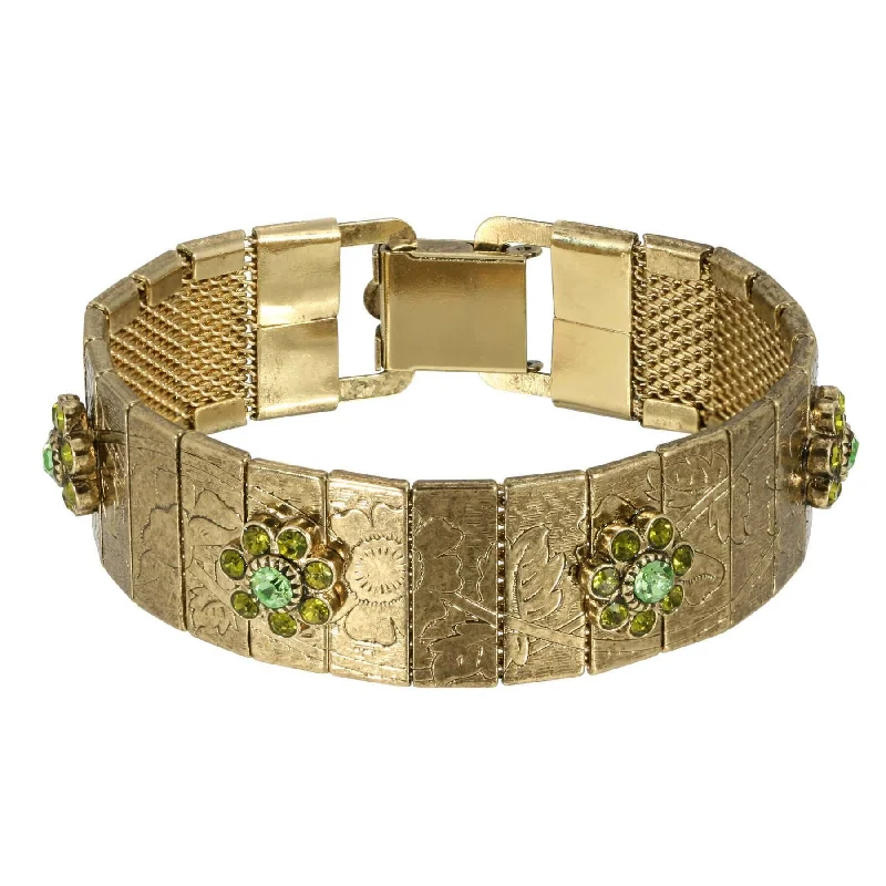 women’s adjustable leather bracelets-1928 Jewelry Crystal Flower Etched Floral Clasp Bracelet