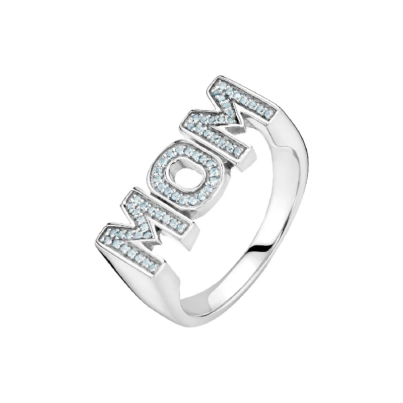 women’s fashion rings-Mom Sky Silver Ring w. Crystals