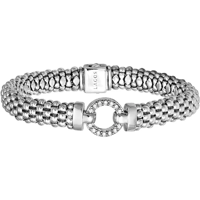 women’s tennis bracelets-Lagos Sterling Silver Caviar Diamond Enso Circle 9mm Bracelet