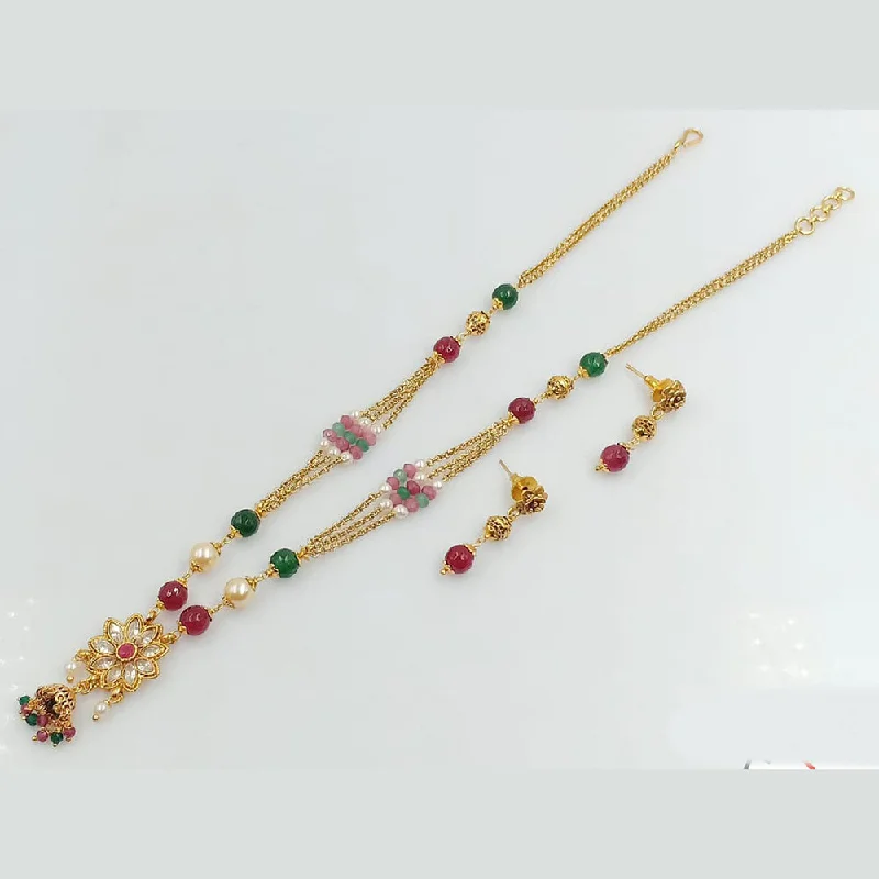 women’s custom-made necklaces-Manisha Jewellery Gold Plated Beads Necklace Set