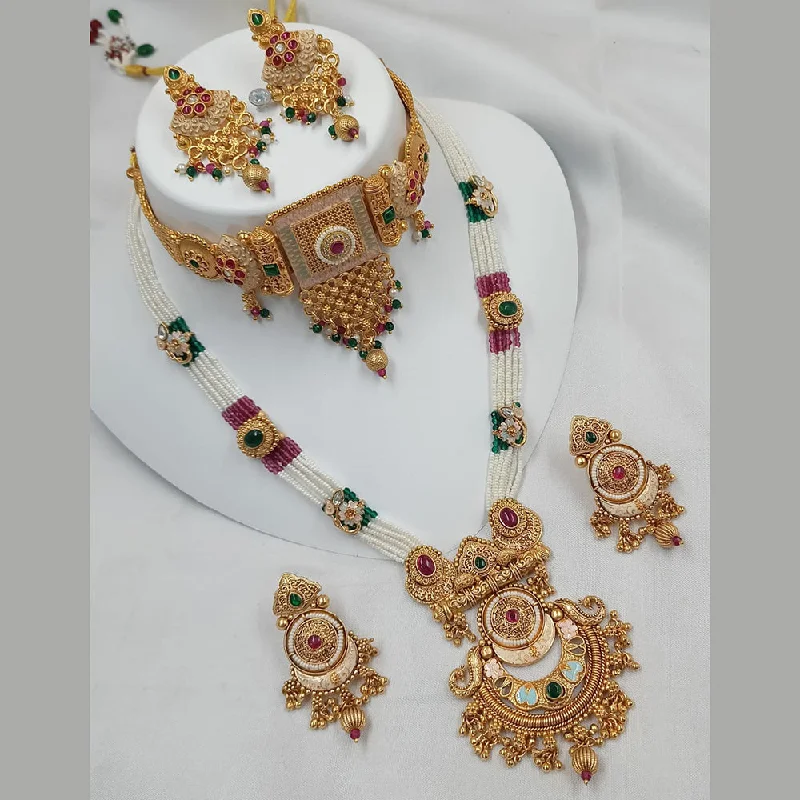 women’s classic gold necklaces-Padmawati Bangles Gold Plated Kundan Stone And Pearls Double Necklace Set