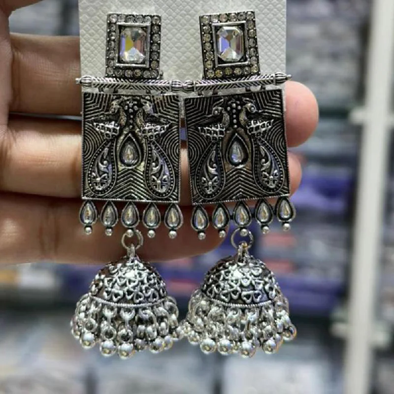 women’s artistic earrings-Manisha Jewellery Oxidised Plated Austrian Stone Jhumki