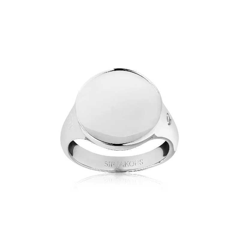 women’s abstract rings-Follina Pianura Grande Silver Ring w. White Zirconia