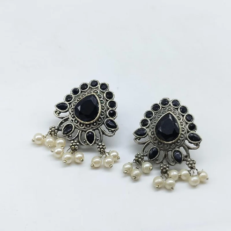 women’s crystal earrings-Akruti Collection Oxidised Plated Pota Stone Dangler Earring