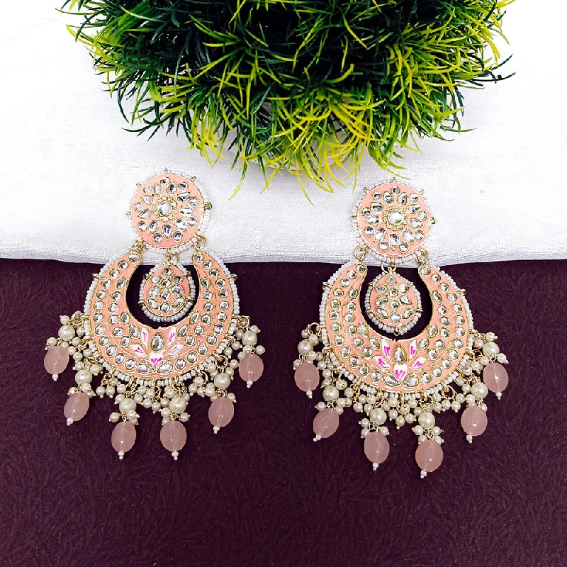 women’s leaf earrings-Darshana Jewels Gold Plated  Kundan And  Meenakari Dangler