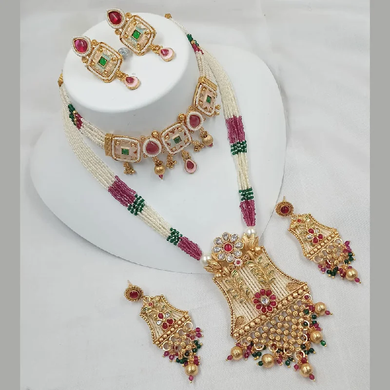 women’s elegant diamond necklaces-Padmawati Bangles Gold Plated Kundan Stone And Pearls Double Necklace Set