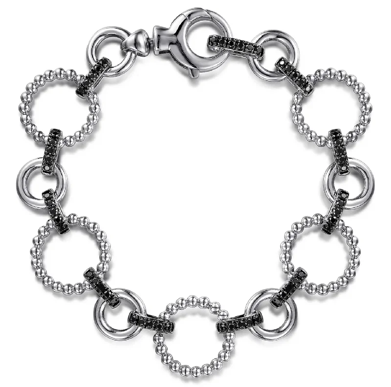 women’s open cuff bracelets-Gabriel Sterling Silver Black Spinel Bujukan Link Tennis Bracelet