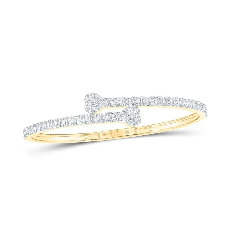 women’s luxury charm bracelets-Heart Baguette Diamond Bangle Bracelet 10K Gold