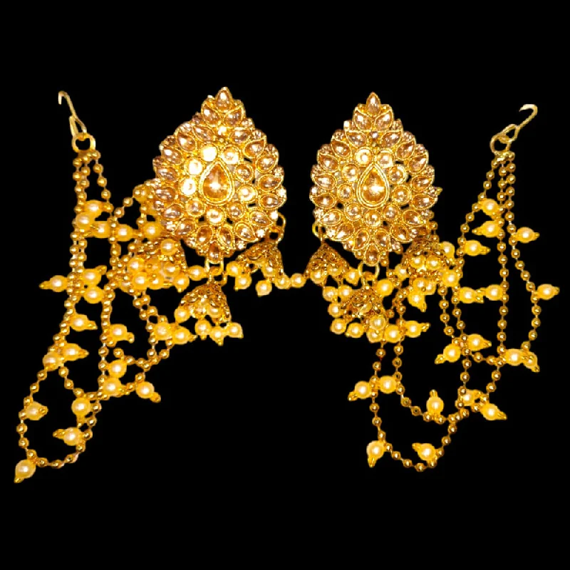 women’s diamond earrings-Abhinandan Gold Plated Kundan Stone Jhumki With Kan Chain