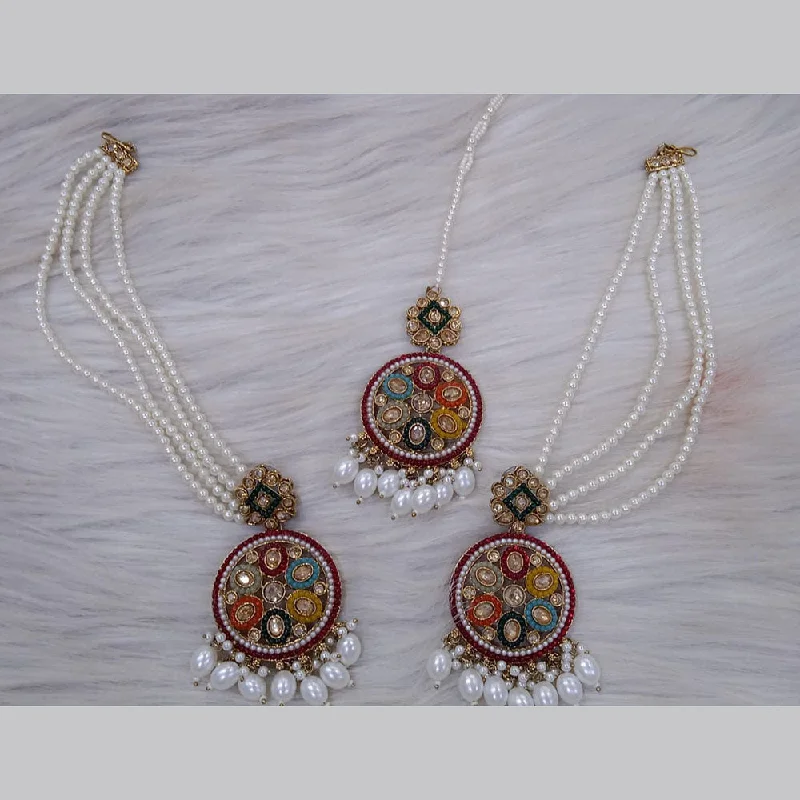 women’s cross earrings-Om Creation Gold Plated Crystal Stone And Pearls Kan Chain Jhumki