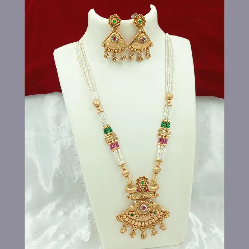 women’s gold statement necklaces-Joyful Jewel Art Matte Gold Plated Pearl Necklace Set