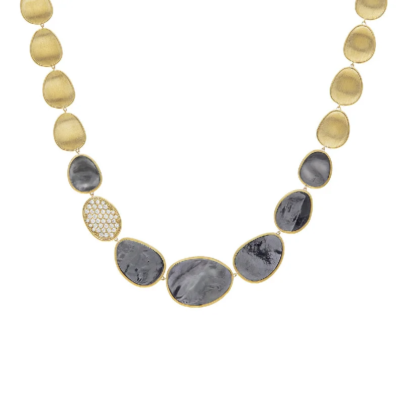 women’s elegant necklaces-Black Mother of Pearl Diamond Gold Collar Necklace