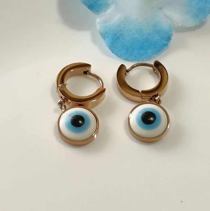 women’s silver earrings-Tarohi Jewels Stainless Steel Gold/Rosegold/Silver Plated Evil Eye Dangle Earring-STNER 2574