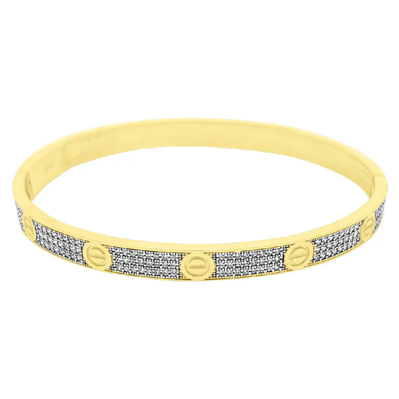 women’s diamond bracelets-CZ Flathead 10K Gold Women's Bangle