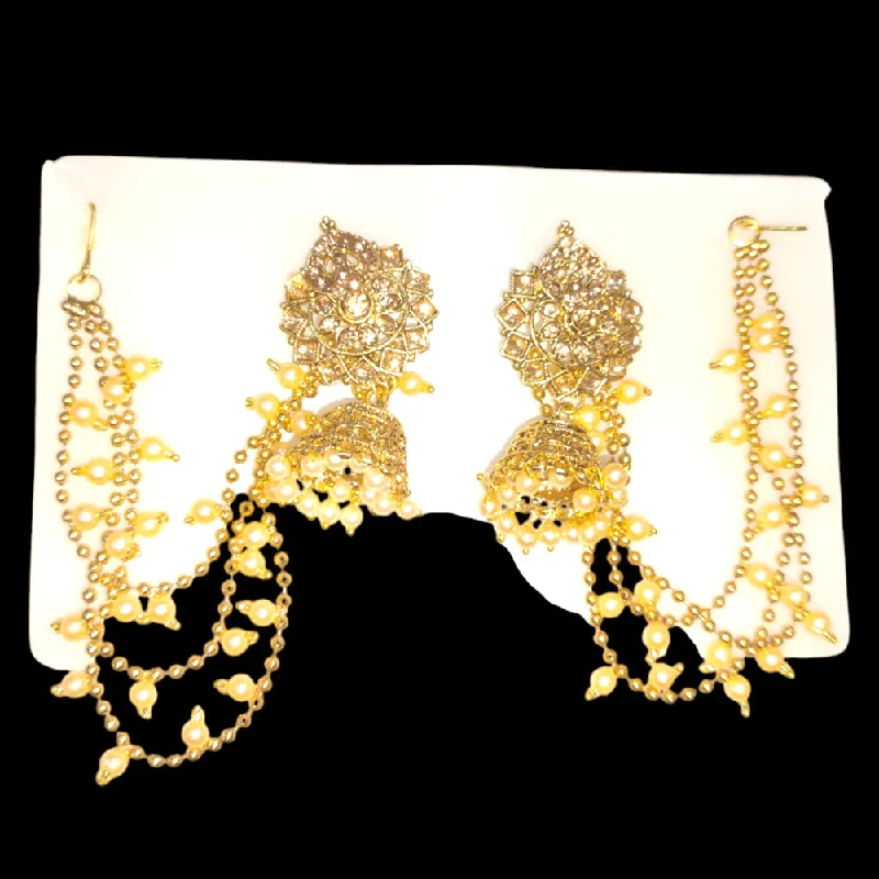 women’s dangle earrings-Abhinandan Gold Plated Crystal Stone Jhumki With Kan Chain