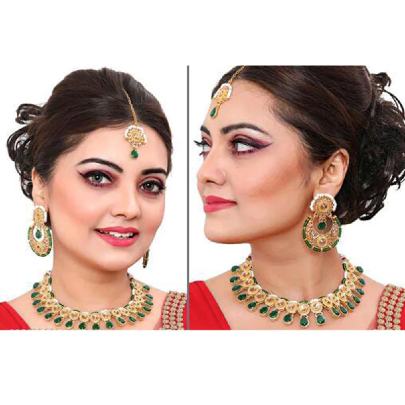 women’s engraved necklaces-Sai Fashion Gold Plated Kundan Stone Necklace Set